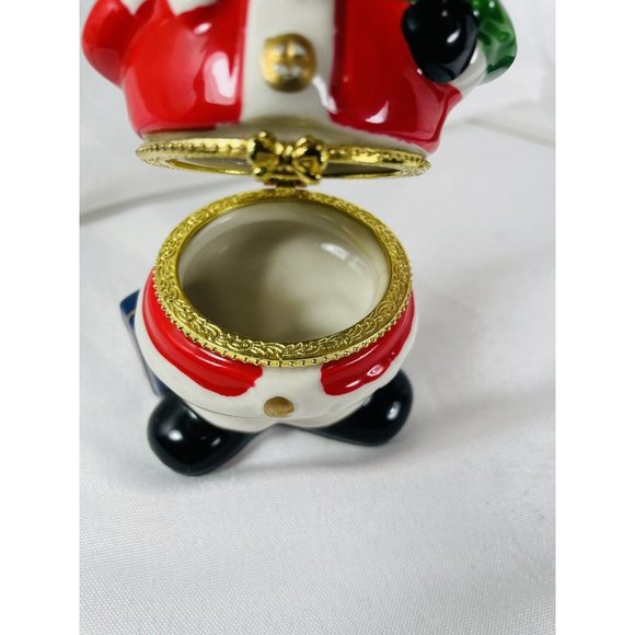 Santa Carrying Tree Porcelain Christmas Trinket Box Hinged Gold Accents - Picture 5 of 11